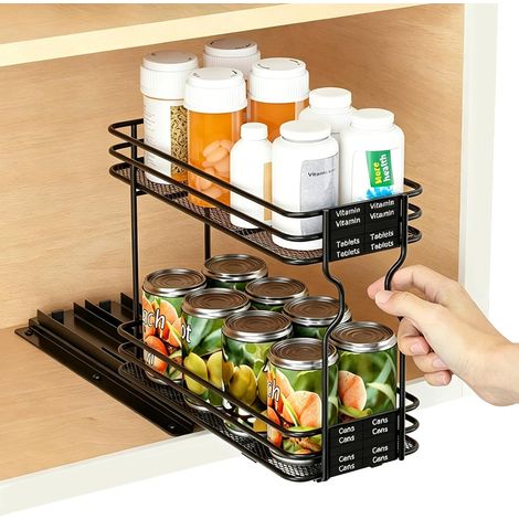 Étagère à épices extensible à 2 étages - Organiseur debout pour pots à épice - Noir (1/5)