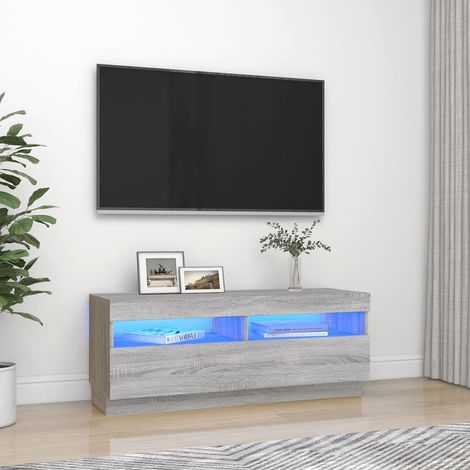 Meuble TV - Armoire de salon Banc TV avec lumières LED sonoma gris 100x35x40 cm -FR93222 (1/5)