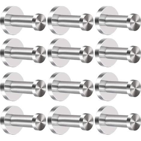 Lot de 12 patères murales en acier inoxydable, crochets individuels pour penderie, porte-manteau mural, finition nickel brossé, 52 mm (1/5)