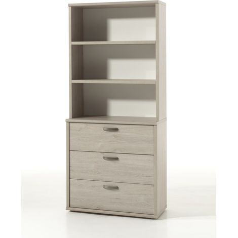 Kommode mit 3 Schubladen und einem Regalmodul mit 3 Fächern in hellem Eichenfarbton, Kollektion DANY.