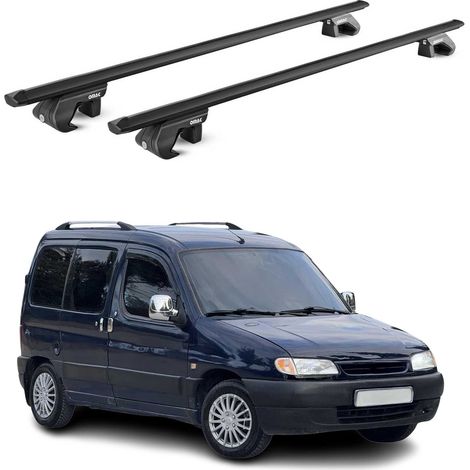 OMAC Barres de toit aluminium certifiées TÜV pour Citroën Berlingo mk1 1996-2010 – Pour rails de toit standards – Rainure en T – Charge max 90 kg – 2 antivols Noir (1/4)