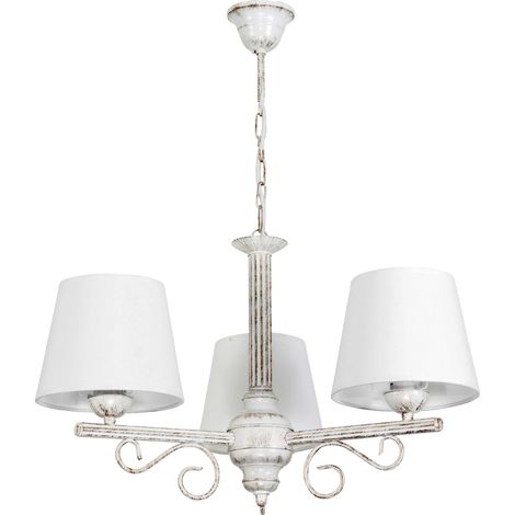 Lampada a sospensione da soffitto color oro antico bianco con paralume bianco Mette 9-892