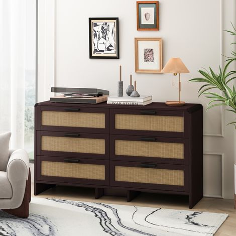 Eckkommode 130 cm rostbraun aus Holzwerkstoff mit 6 Schubladen und abgerundeter Ecke (1/5)