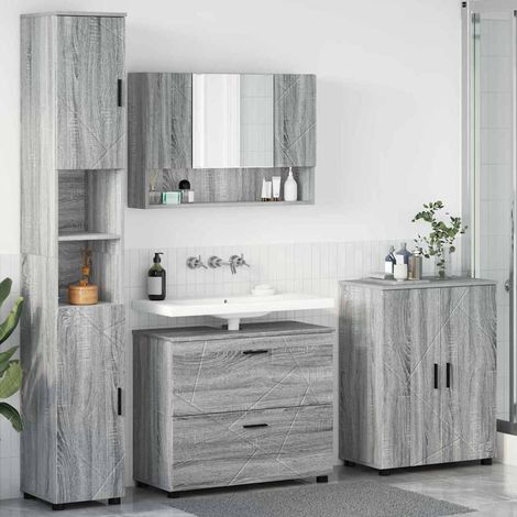 Badezimmermöbel-Set 4 pcs Graues Sonoma Sperrholz und Metall vidaXL (1/5)