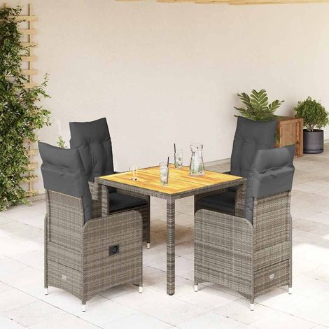 5-tlg. Garten-Bistro-Set mit Kissen Grau Poly Rattan (1/5)