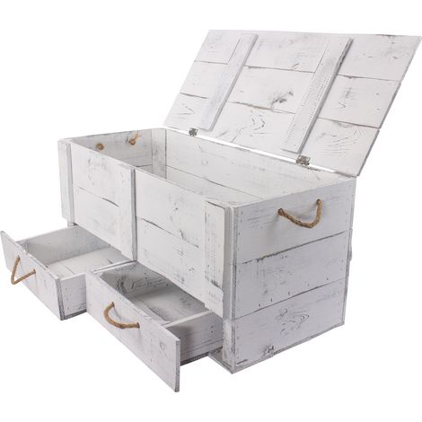 grosse shabby weiss Holztruhe Kalle mit Schubladen und Deckel (1/5)