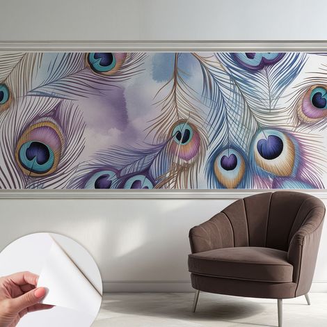 Papier peint autocollant adhésif avec imprimé motifs uniques apparence moderne Plumes de paon 250x104 cm (1/5)