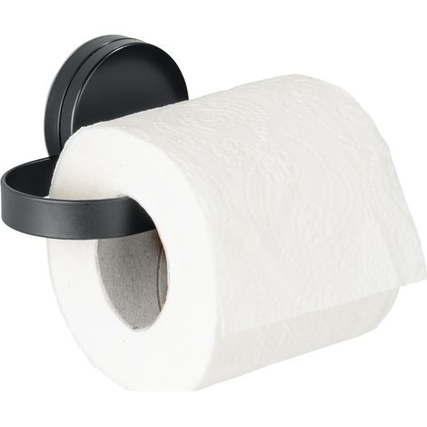 WENKO Static-Loc® Plus Portarotolo per carta igienica Pavia Nero, Portarotolo per WC, Installazione senza foratura, Nero, Acciaio nero, Plastica (ABS) nera (1/5)