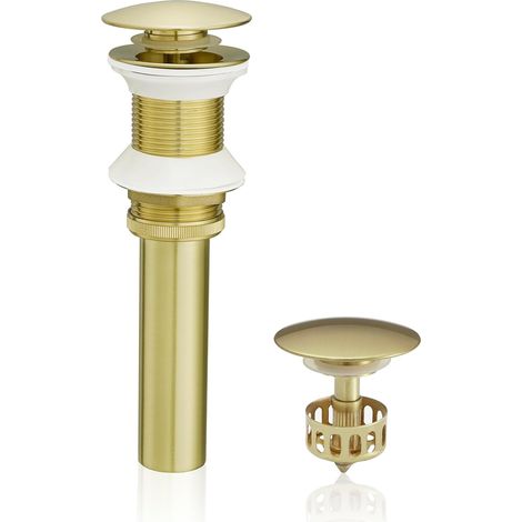 Desagüe para lavabo sin rebosadero, para lavabo, mueble de baño, tapón de desagüe emergente, dorado (1/5)