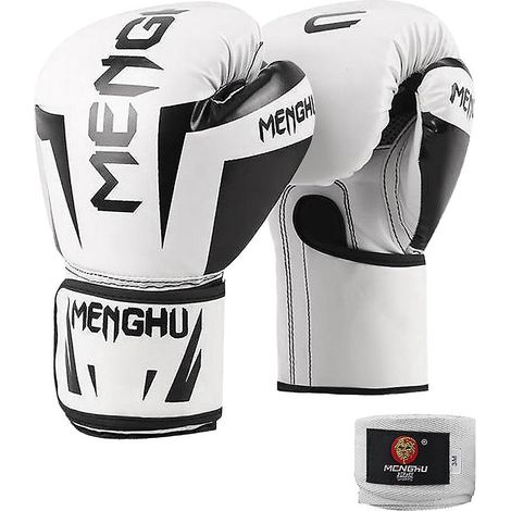 Boxhandschuhe mit Handgelenkstützen, für Kickbox-Training, Muay Thai, Boxsack, verstellbare Riemen, weiß