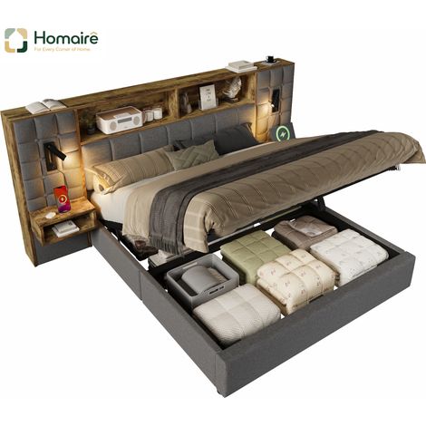 Bettgestell, und Polyester 216 x 259 x 119 cm, grau aus Leinen HOMAIRE (1/5)