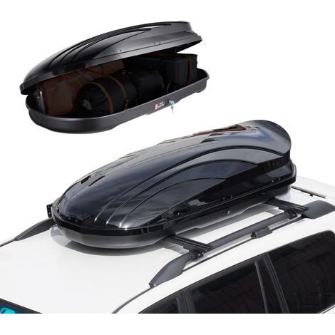 Coffre de Toit 340 L, Porte-Bagages de Toit Coque Rigide en ABS, avec Ouverture Double-Face 2 Sangles Renforcées, Aérodynamique, pour la Plupart des Barres Transversales, Voiture, SUV, Noir (1/5)