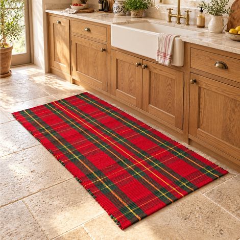 Tappeto Cucina Tartan Rosso 100% Cotone su Entrambi i Lati Fantasia Scozzese a Quadri, Lavabile Cm. 50x80 (1/5)