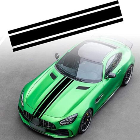 Autocollant De Bande De Capot De Voiture, Universels Auto Racing Body Side Stripe Decal Jupe De Toit De Capot Pare-Chocs Stripe Decal Vinyle Modifié Decal Décoration pour Voitures SUV véhicules, Noir