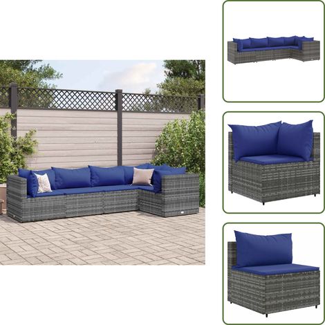 The Living Store Set Divani da Giardino 5 pz con Cuscini in Polyrattan Grigio - Divano angolare