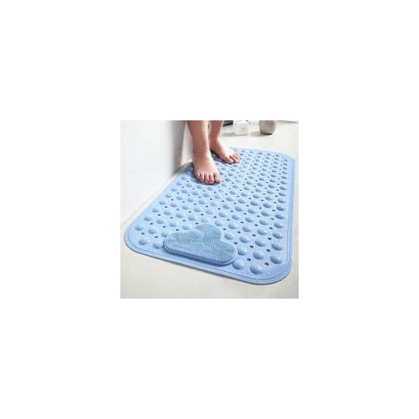 80 x 50 cm Bleu Tapis de Douche Antidérapant Avec Ventouses, Confortable Massage, Lavable en Machine