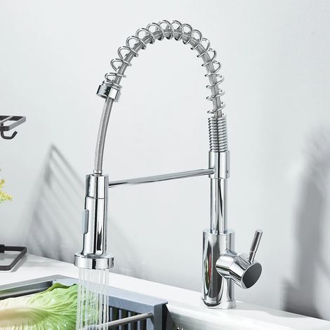 Robinet de cuisine noir mat (Chrome B) avec douchette extractible, robinets de cuisine haut de gamme, double jet, flexible, mitigeur d'évier, eau chaude et froide. (1/5)