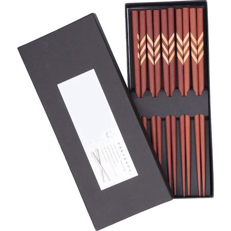 Paar handgefertigte, wiederverwendbare Essstäbchen aus rotem Sandelholz für Zuhause, Hotel oder Restaurant, inklusive Geschenkbox (1/5)