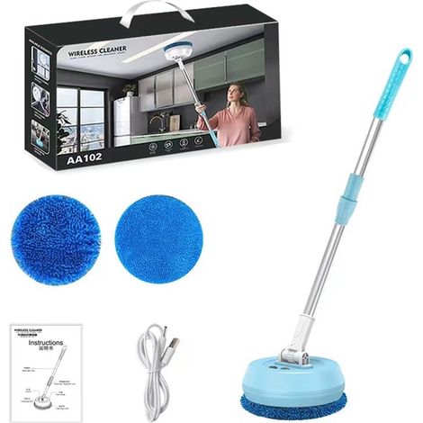 TRADE SHOP - Mop Rotante Elettrico Senza Fili Ricaricabile Asta Telescopica Lavasciuga Pareti Soffitti - (1/5)