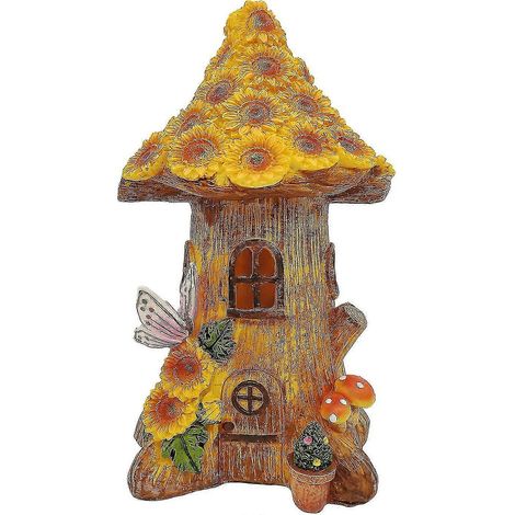 Statue de maison de fée solaire - Décoration de jardin et cadeau, sculpture de jardin féerique (1/5)