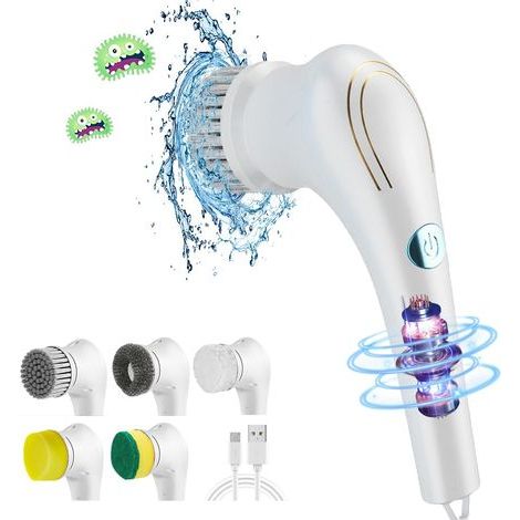 Brosse de Nettoyage électrique,360° Épurateur,5 Têtes de Brosse Interchangeables,Étanchéité IPX7, Batterie de Grande capacité,Brosse de Nettoyage de Perceuse pour Cuisine Maison (1/5)