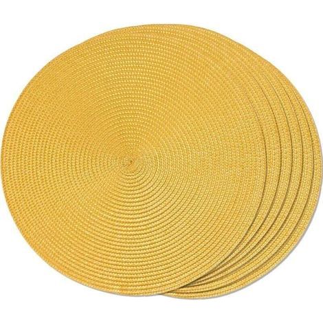 Table à manger Lot de 6 sets de table tressés ronds jaunes pour tables à manger Sets de table antidérapants tissés lavables 38 cm (1/4)