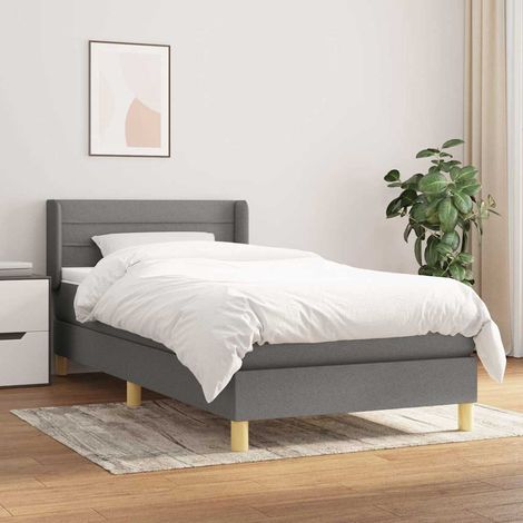 Cama box spring con colchón tela gris oscuro 80x200 cm (1/5)