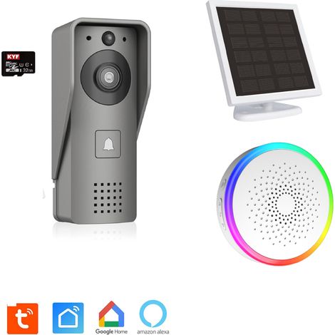 Portier Vidéo - KYF - Wifi - Rechargeable avec panneau solaire - Carillon intérieur et Carte SD 16Go (1/5)