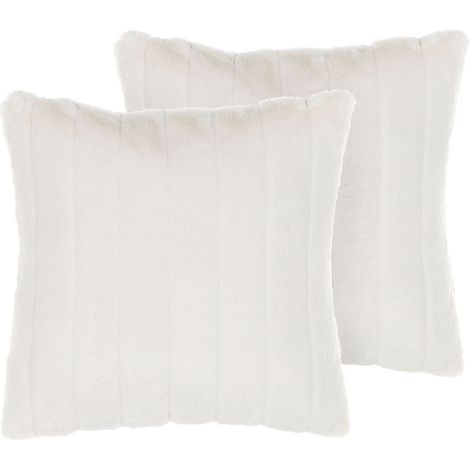 Coussin d'appoint Glam Fausse Fourrure Côtelée Blanc 45 x 45 cm Lot de 2 Pumila