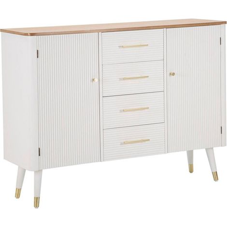 Buffet Acute, Comptoir 4 Tiroirs, Portes Battantes et Coulissantes, 37x117x90h cm Blanc (1/5)