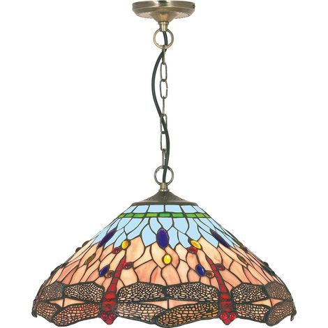 Sospensione Tiffany Libellula Metallo Ottone Vetro 1 Luce E27