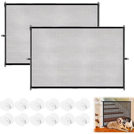 2 Pièces Barrière De Sécurité sans Perçage,110 X 72 CM,Barriere Chat,Portable Barriere pour Chien,Aucun Perçage Nécessaire,12 Crochets Adhésifs Inclus,Idéal pour Les Escaliers Et Les Couloirs,Noir (1/5)