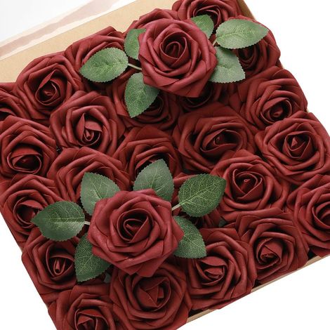 25 roses artificielles réalistes en mousse, idéales pour la décoration de bouquets de mariage, centres de table, compositions florales et décorations de fête. (1/5)