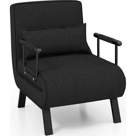 Folding 6 Position Convertible Sleeper Bed Armchair Lounge Couch with Pillow-Black (1/5)