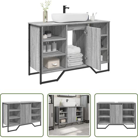 vidaXL Rangement salle de bain - Armoire lavabo de salle de bain sonoma gris 91x35x60 cm (1/5)
