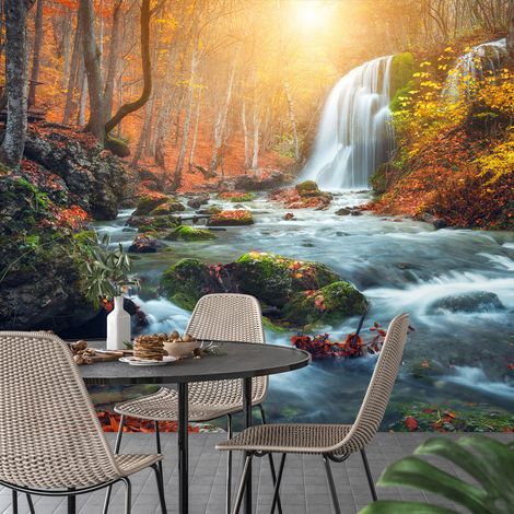 Papier peint panoramique - Cascades Forêt - 260 cm x 172 cm (1/4)