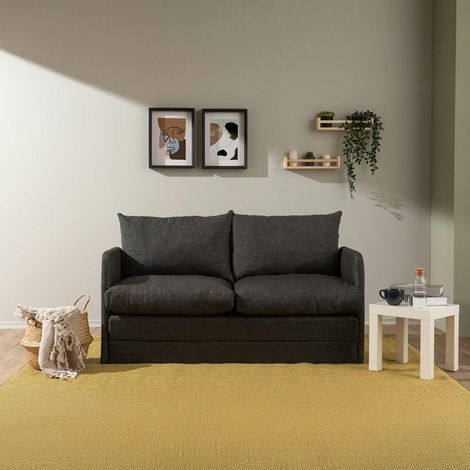 Canapé-lit en lin gris foncé, 2 personnes 140 cm ORURO (1/5)