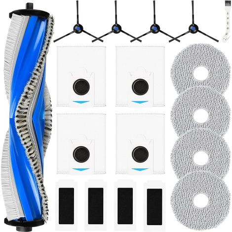 Lot de 18 Accessoires pour Robot Aspirateur Ecovacs Deebot T30S Combo / T30S Combo Complete, 1 Brosse Principale, 4 Sacs à Poussière, 4 FOREHILL, 4 Filtres, 4 Brosses Latérales, 1 Brosse de Nettoyage (1/5)