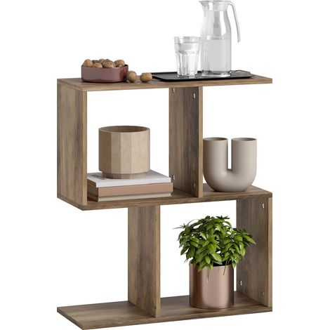 HOMCOM Side Table, Narrow End Table with Storage Shelves, Oak