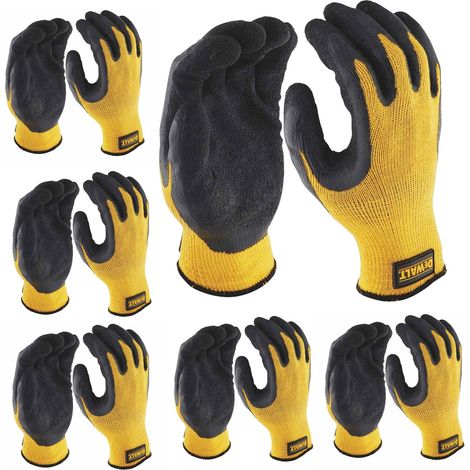 6 x Dewalt DPG70L EU Yellow Knit Back Latex Gloves - Large DEWGRIPPER (1/3)