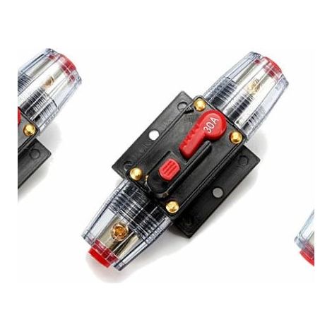 Réarmement du disjoncteur de voiture DC12V-24V, fusible en ligne, protection du système audio/vidéo de l'onduleur (30A)