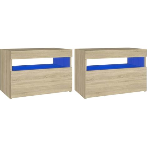 Maison Exclusive - Mesitas de noche con LED 2 uds contrachapada S (1/5)