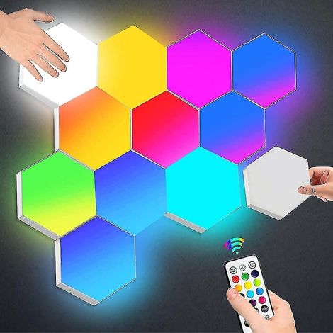 Bande lumineuse hexagonale avec télécommande, panneau lumineux mural LED intelligent tactile RGB pour éclairage d'ambiance (1/5)