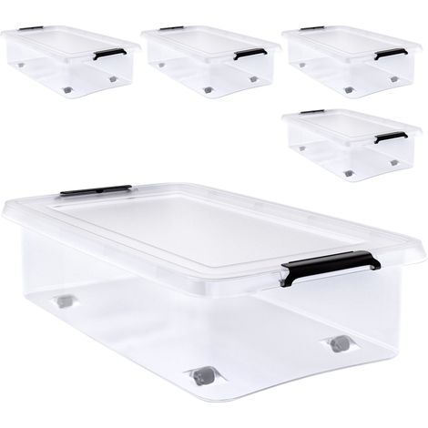 Deuba – Boîte de rangement plastique transparent 30 l – Empilable sans BPA – Couvercle avec charnières – Résistant aux températures -30°C à 90°C