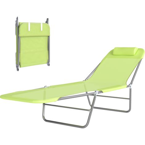 Verstellbare, klappbare Gartenliege mit Kopfstützenkissen, Tragkraft 120 kg, grün