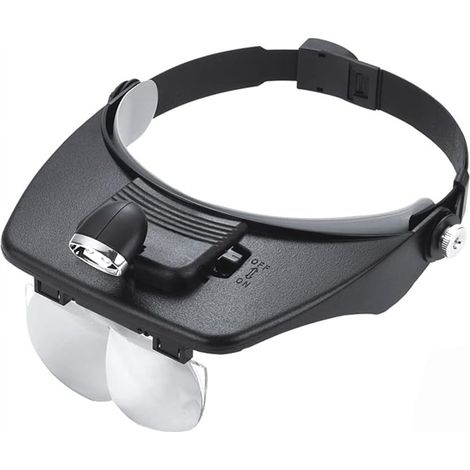 Loupe à Fixer Tête avec 3 Lampes LED Outil de Réparation D'horloger Lentilles Interchangeables Multiples 1,2X 1,8X 2,5X 3,5X (1/5)