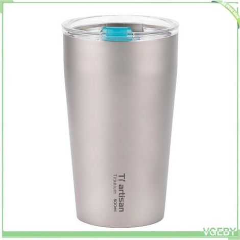 Tasse de camping - FAFEICY - 500 ml - Titane double paroi - Couvercle à paille - Bleu portable (1/5)