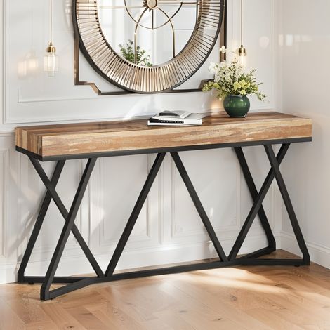 Konsolentisch, 140x30x90 cm, Eingangstisch, Metallbeine, Flur, Wohnzimmer und Eingangsbereich – braun