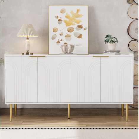 Aparador moderno 140 x 38 x 75 cm con 4 puertas, estantes regulables, blanco OKMYHOME (1/5)