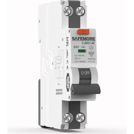 Interrupteur FI/LS 40 A 30 mA 1P+N type A – Disjoncteur différentiel bidirectionnel RCBO avec capacité de commutation de 6 kA, courbe B40 B – Rail DIN gris (1/5)